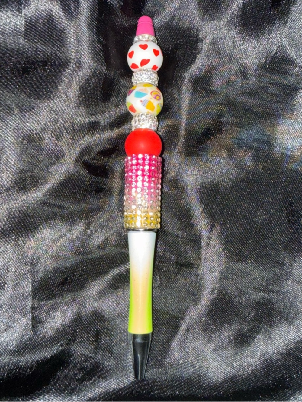 Beaded Bling pen with Heart Accents - Pink, Red, Yellow, White